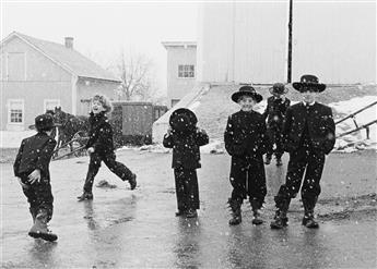 GEORGE A. TICE (1938- ) Two Amish Boys, Lancaster, Pennsylvania * Amish Children Playing in Snow, Lancaster, Pennsylvania.